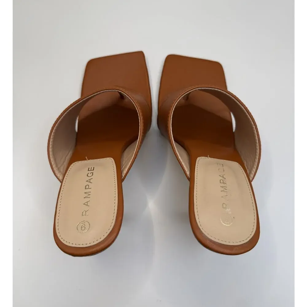 NWOT Rampage brown women's square-toe thong mule sandals slip-on Sz 9